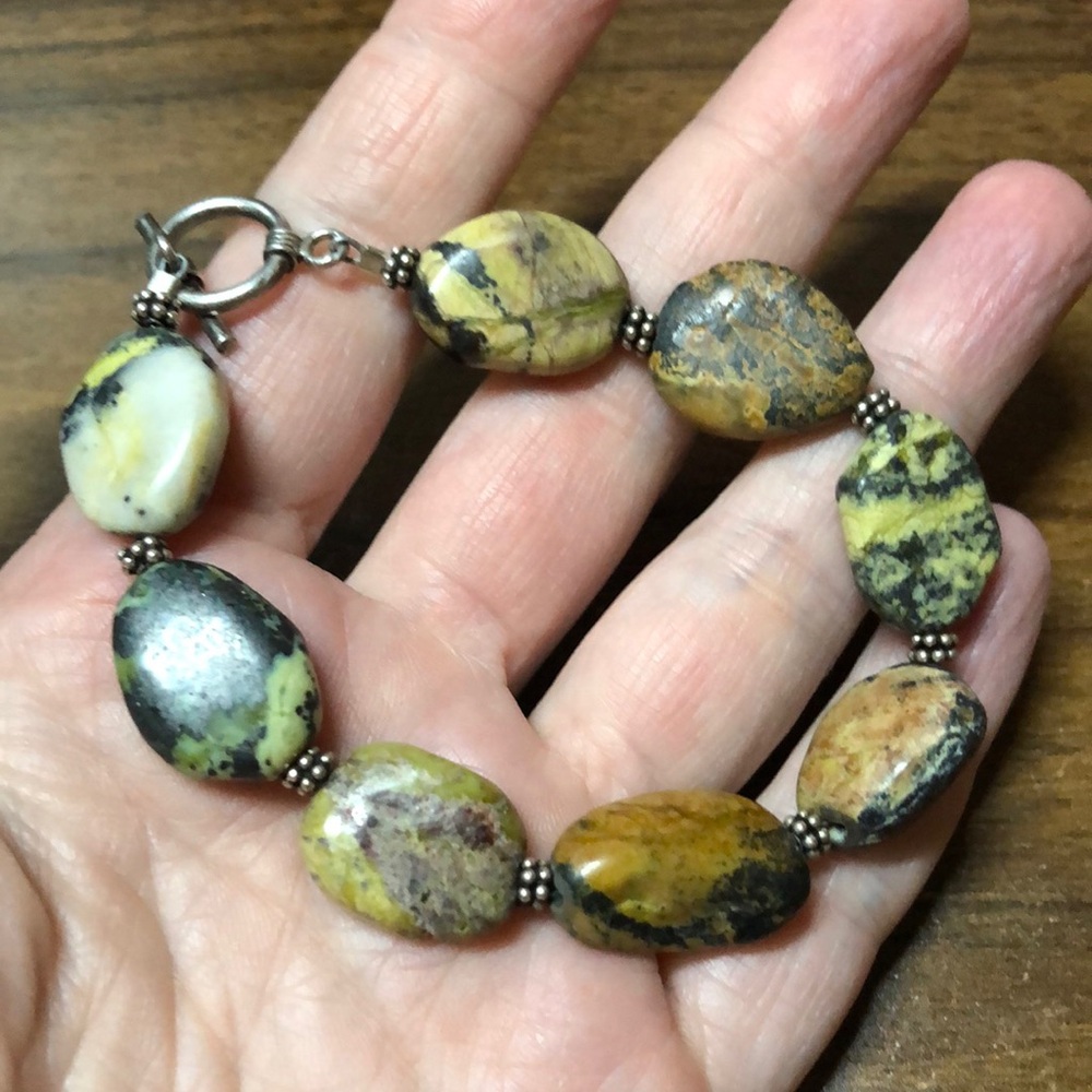 Bumblebee Jasper Bracelet Handmade Gemstone Toggle Clasp Boho Jewelry